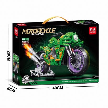 MINGDI LEIBAO K3089 3089 NGƯỜI ĐÀN ÔNG XANH HÙNG XE MÁY bộ đồ chơi xếp lắp ráp ghép mô hình Technic Kỹ Thuật Công Nghệ Cao Mô Hình Phương Tiện 786 khối