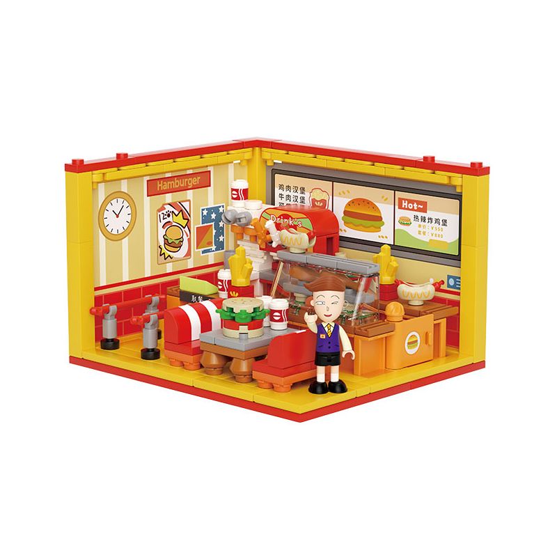WEKKI 516415 CHERRY NHỎ BALLS NGÔI NHÀ STACK CỬA HÀNG BURGER HUAMOU bộ đồ chơi xếp lắp ráp ghép mô hình Movie & Game Phim Và Trò Chơi 216 khối