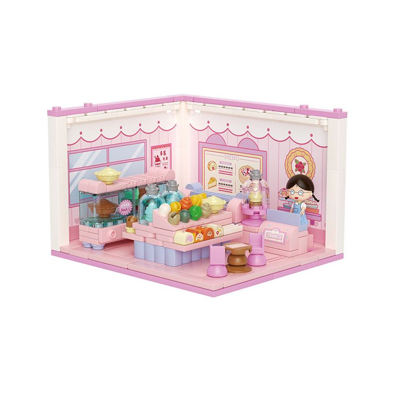 WEKKI 516416 BÓNG ANH ĐÀO NHỎ NGÔI NHÀ STACK CỬA HÀNG TRÁNG MIỆNG XIAOYU bộ đồ chơi xếp lắp ráp ghép mô hình Movie & Game Phim Và Trò Chơi 200 khối