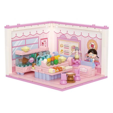 WEKKI 516416 BÓNG ANH ĐÀO NHỎ NGÔI NHÀ STACK CỬA HÀNG TRÁNG MIỆNG XIAOYU bộ đồ chơi xếp lắp ráp ghép mô hình Movie & Game Phim Và Trò Chơi 200 khối