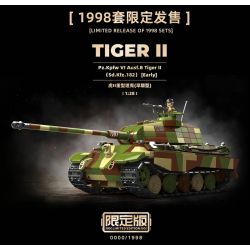 QuanGuan 100300 Quan Guan 100300 XE TĂNG HẠNG NẶNG TIGER II (PHIÊN BẢN ĐẦU) 1:28 tỷ lệ 1:28 bộ đồ chơi xếp lắp ráp ghép mô hình Military Army PZ.KPFW VI AUSF.B TIGER II(SD.KFZ.182) EARLY Quân Sự Bộ Đội 1582 khối