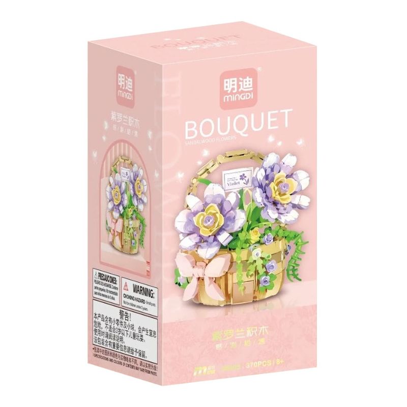 MINGDI LEIBAO 36009 GIỎ HOA MÀU XANH TÍM bộ đồ chơi xếp lắp ráp ghép mô hình Creator BOUQUET Sáng Tạo 370 khối