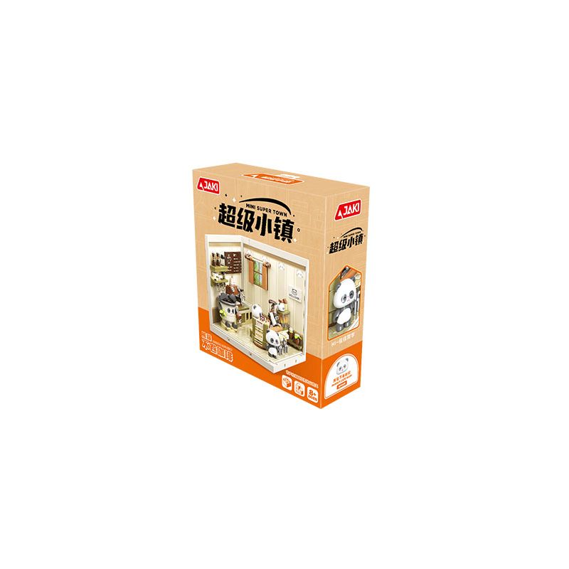 JAKI FK001 SUPER TOWN PANDA KHÔNG LĂN CÀ PHÊ STACKING HOUSE bộ đồ chơi xếp lắp ráp ghép mô hình PANDA'S CAFE SHOP
