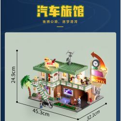 LUMIBRICKS FUNWHOLE F9054 9054 CHUYẾN ĐI ĐƯỜNG NHÀ NGHỈ bộ đồ chơi xếp lắp ráp ghép mô hình City MOTEL Thành Phố 1970 khối