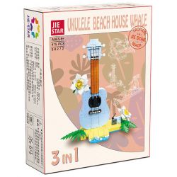 JIESTAR 58272 UKULELE CÁ VOI NGÔI NHÀ NHIỆT ĐỚI TRÊN BÃI BIỂN bộ đồ chơi xếp lắp ráp ghép mô hình Creator Sáng Tạo 415 khối