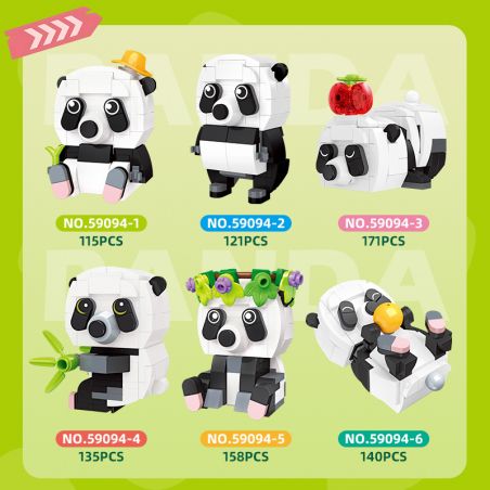 JIESTAR 59094 6 GẤU TRÚC bộ đồ chơi xếp lắp ráp ghép mô hình Creator Sáng Tạo 840 khối