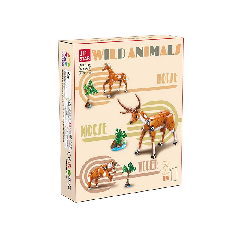 JIESTAR JJ9113 9113 ĐỘNG VẬT HOANG DÃ HỔ NGỰA HƯƠU bộ đồ chơi xếp lắp ráp ghép mô hình 747 khối