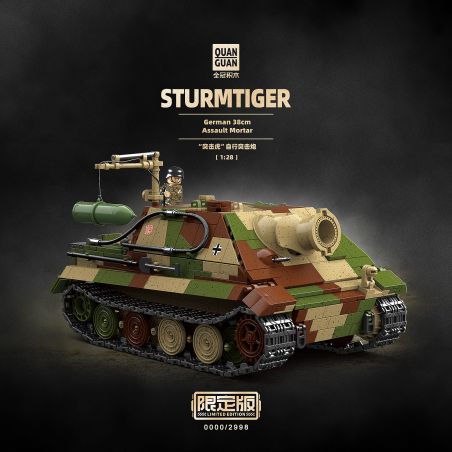 QuanGuan 100315 Quan Guan 100315 CHIẾN TRANH THẾ GIỚI II "TIGER TIGER" SÚNG TỰ LỰC 1:28 tỷ lệ 1:28 bộ đồ chơi xếp lắp ráp ghép mô hình Military Army STURMTIGER GERMAN 38CM ASSAULT MORTAR Quân Sự Bộ Đội 1402 khối