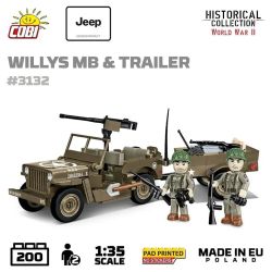 COBI 3132 WILLIS MB PHƯƠNG TIỆN QUÂN SỰ 1:35 tỷ lệ 1:35 bộ đồ chơi xếp lắp ráp ghép mô hình Military Army JEEP WILLYS MB & TRAILER Quân Sự Bộ Đội 200 khối