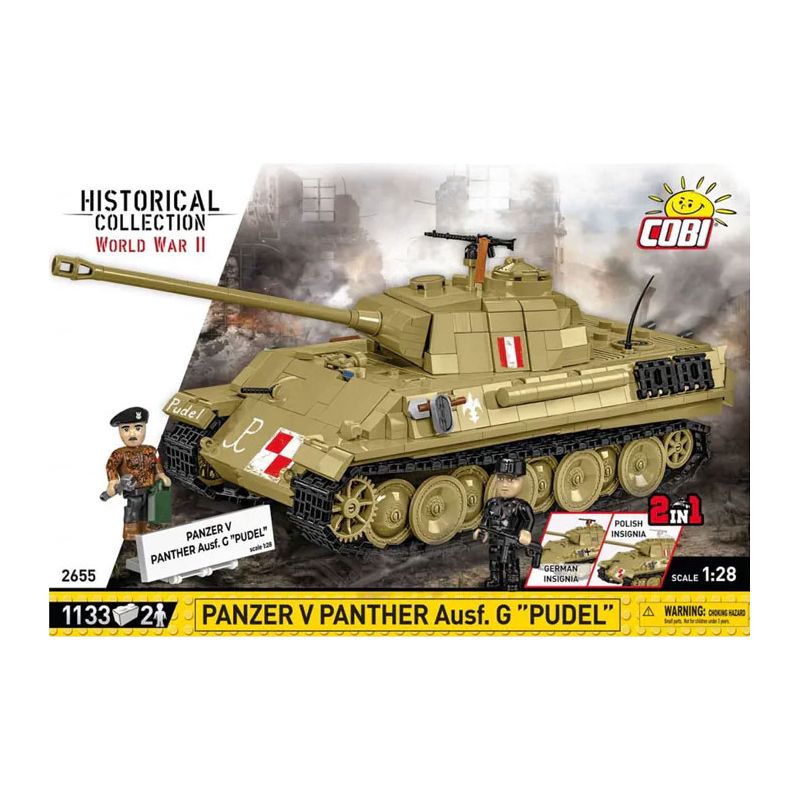 COBI 2655 TẤM XE TĂNG TRUNG BÌNH DA BÁO 1:28 tỷ lệ 1:28 bộ đồ chơi xếp lắp ráp ghép mô hình Military Army PANZER V PANTHER AUSF. G PUDEL Quân Sự Bộ Đội 1133 khối