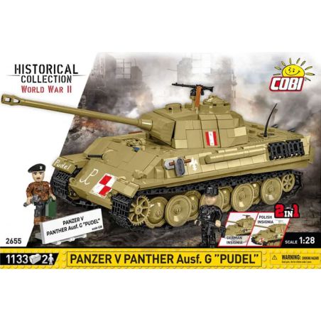 COBI 2655 TẤM XE TĂNG TRUNG BÌNH DA BÁO 1:28 tỷ lệ 1:28 bộ đồ chơi xếp lắp ráp ghép mô hình Military Army PANZER V PANTHER AUSF. G PUDEL Quân Sự Bộ Đội 1133 khối