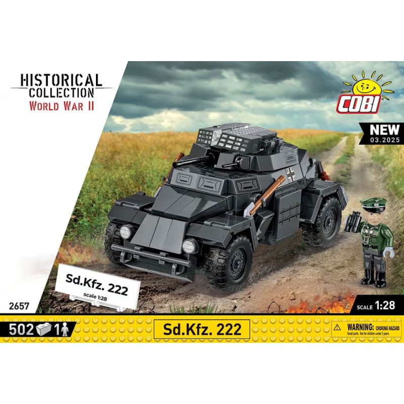 COBI 2657 XE TRINH SÁT THẾ CHIẾN II CỦA ĐỨC 1:28 tỷ lệ 1:28 bộ đồ chơi xếp lắp ráp ghép mô hình Military Army SD.KFZ. 222 Quân Sự Bộ Đội 502 khối