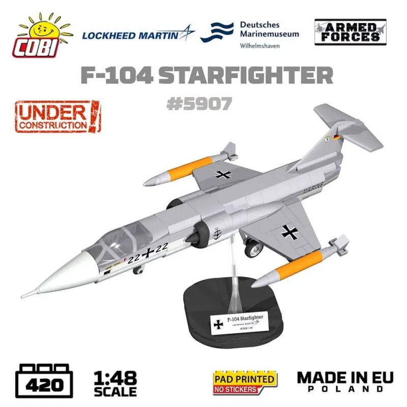COBI 5907 MÁY BAY CHIẾN ĐẤU F-104 1:48 tỷ lệ 1:48 bộ đồ chơi xếp lắp ráp ghép mô hình Military Army F-104 STARFIGHTER Quân Sự Bộ Đội 420 khối