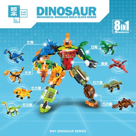 ZHEGAO QL1724 1724 KHỦNG LONG TÁM TRONG MỘT MECHA bộ đồ chơi xếp lắp ráp ghép mô hình