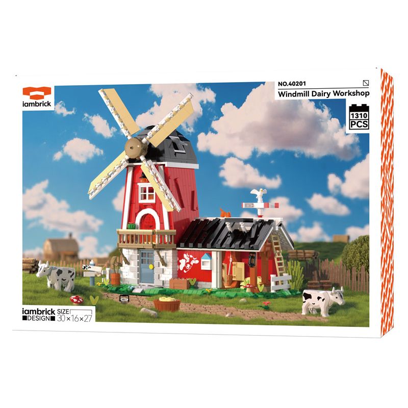 IAMBRICK 40201 HỘI THẢO VỀ SỮA WINDMILL bộ đồ chơi xếp lắp ráp ghép mô hình City WINDMILL DAIRY WORKSHOP Thành Phố 1310 khối