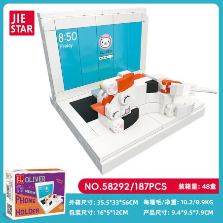 JIESTAR 58292 ĐIỆN THOẠI DI ĐỘNG MÈO DỄ THƯƠNG ĐỨNG OLIVER bộ đồ chơi xếp lắp ráp ghép mô hình 187 khối