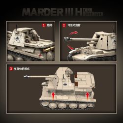 QuanGuan 100295 Quan Guan 100295 CON CHỒN III H-TYPE TANK bộ đồ chơi xếp lắp ráp ghép mô hình Military Army MARDER III H TANK DESTROYER Quân Sự Bộ Đội 661 khối