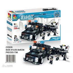 WOMA C0535 0535 Xếp hình kiểu  SWAT SPECIAL FORCE SWAT Boat Car Ô Tô Kéo Xuồng Của Lính đặc Nhiệm 738 khối