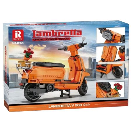 REOBRIX 11036 11037 XE MÁY LANMEIDA V200 tỷ lệ 1:5 bộ đồ chơi xếp lắp ráp ghép mô hình Creator LAMBRETTA V200 Sáng Tạo 1169 khối