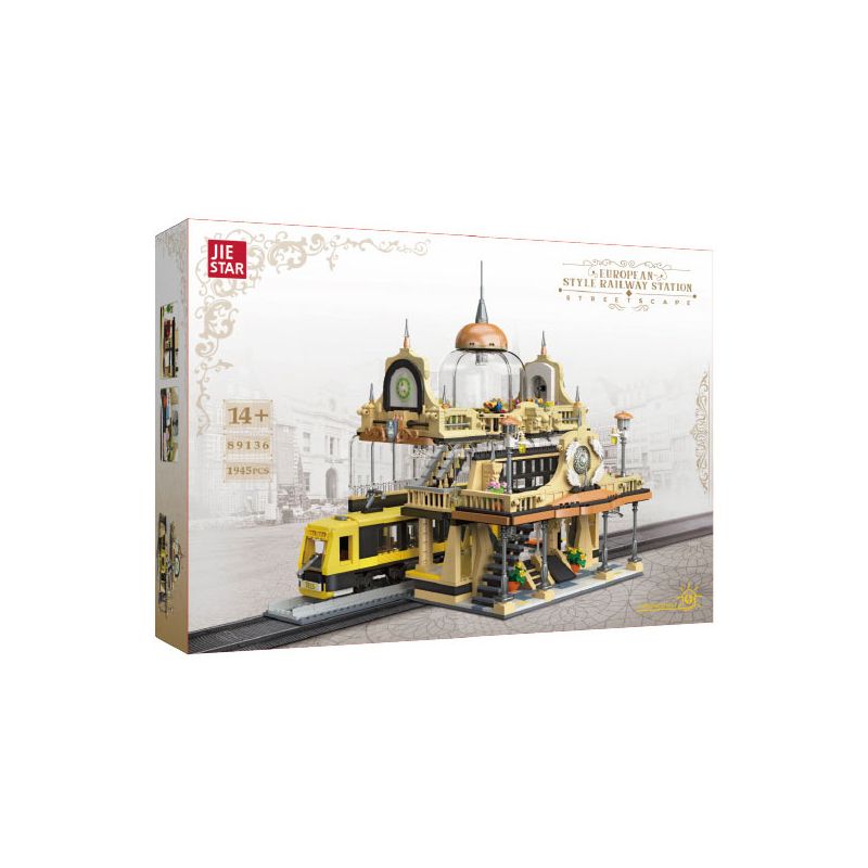 JIESTAR 89136 GA XE LỬA KIỂU CHÂU bộ đồ chơi xếp lắp ráp ghép mô hình Creator EUROPEAN STYLE RAILWAY STATION Sáng Tạo 1945 khối