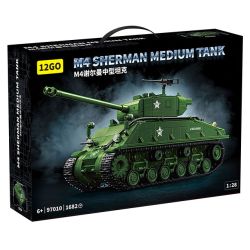 12GO 97010 M4 SHERMAN MEDIUM TANK tỷ lệ 1:28 bộ đồ chơi xếp lắp ráp ghép mô hình Military Army Quân Sự Bộ Đội 1682 khối