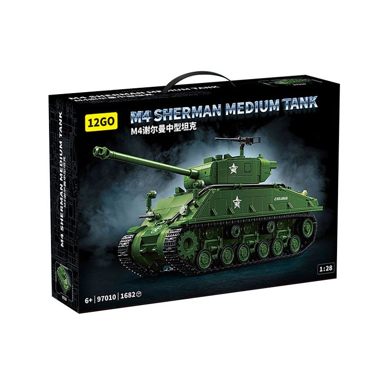 12GO 97010 M4 SHERMAN MEDIUM TANK tỷ lệ 1:28 bộ đồ chơi xếp lắp ráp ghép mô hình Military Army Quân Sự Bộ Đội 1682 khối
