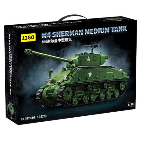 12GO 97010 M4 SHERMAN MEDIUM TANK tỷ lệ 1:28 bộ đồ chơi xếp lắp ráp ghép mô hình Military Army Quân Sự Bộ Đội 1682 khối