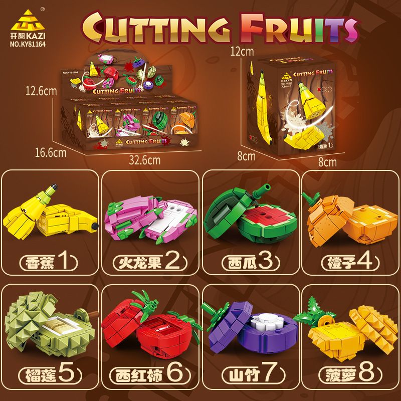 Kazi KY81164 81164 MÔ HÌNH NINJA 8 TRÁI CÂY bộ đồ chơi xếp lắp ráp ghép mô hình Movie & Game CUTTING FRUITS Phim Và Trò Chơi 962 khối