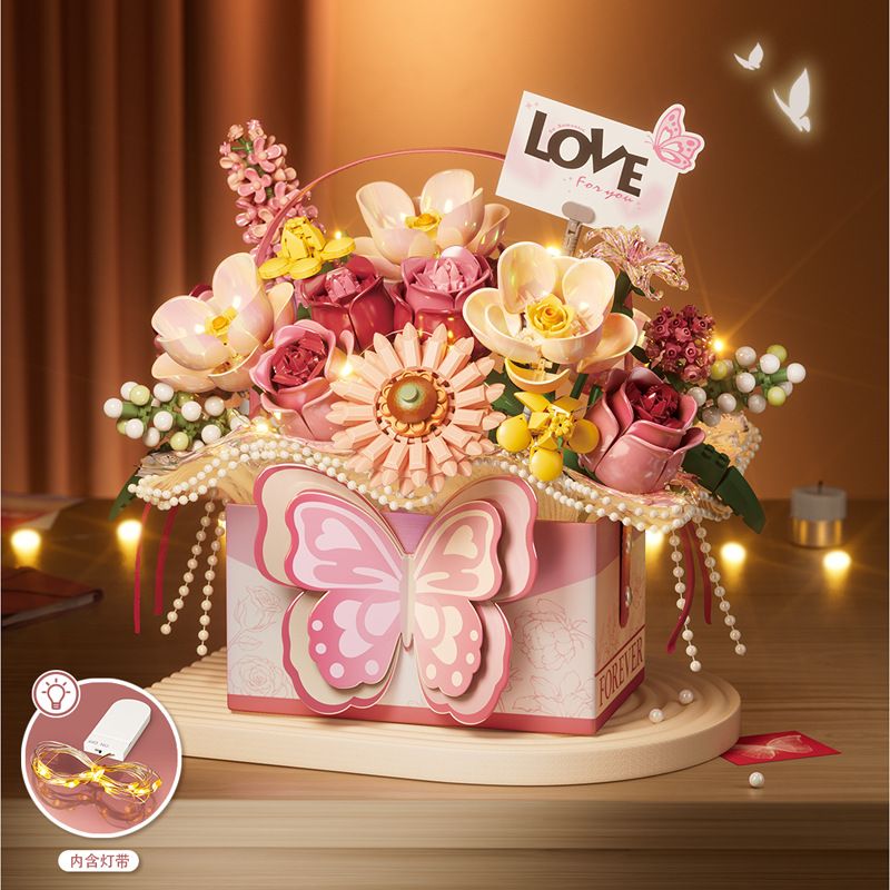 LOZ 1967 HỘP QUÀ TẶNG BƯỚM MÀU HỒNG CÓ bộ đồ chơi xếp lắp ráp ghép mô hình Creator Sáng Tạo