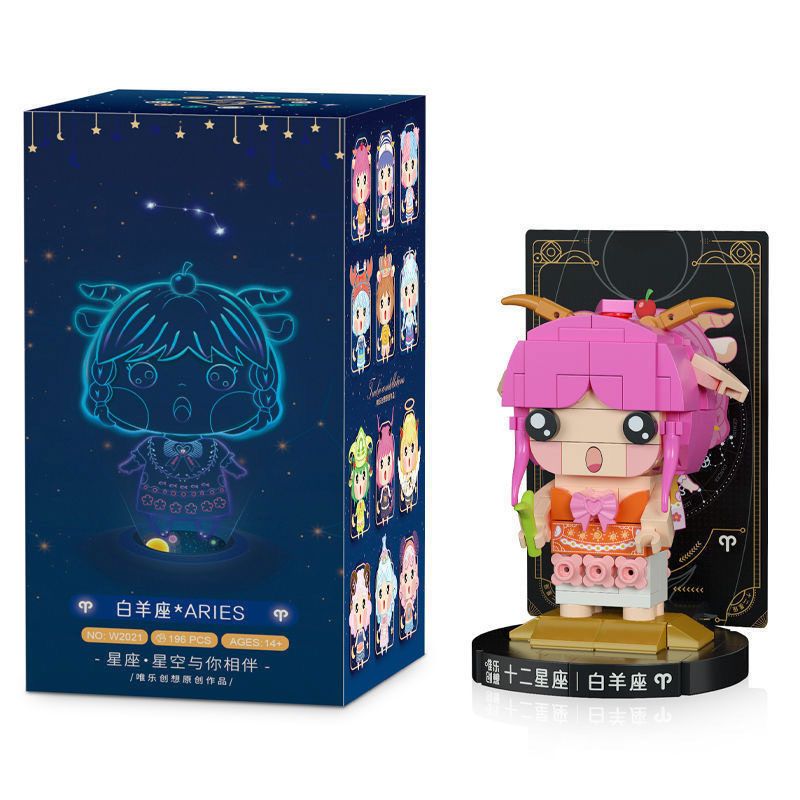 WEILE CREATION 2021 MƯỜI HAI CUNG HOÀNG ĐẠO BẠCH DƯƠNG bộ đồ chơi xếp lắp ráp ghép mô hình Brickheadz Nhân Vật Đầu To 196 khối