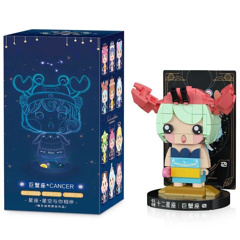 WEILE CREATION 2024 MƯỜI HAI DẤU HIỆU HOÀNG ĐẠO UNG THƯ bộ đồ chơi xếp lắp ráp ghép mô hình Brickheadz Nhân Vật Đầu To 209 khối