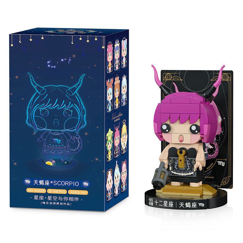 WEILE CREATION 2028 MƯỜI HAI DẤU HIỆU HOÀNG ĐẠO BỌ CẠP bộ đồ chơi xếp lắp ráp ghép mô hình Brickheadz Nhân Vật Đầu To 198 khối