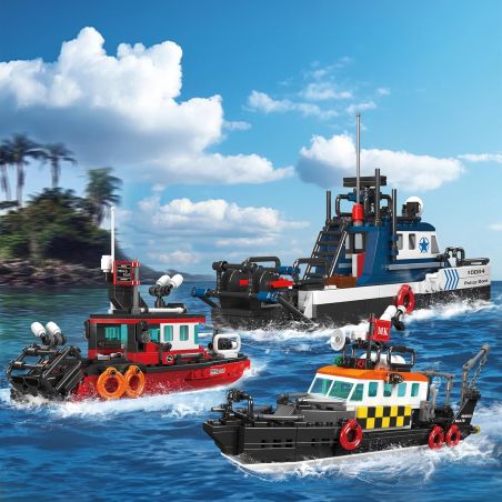 JMBRICKLAYER 40114 BA TÀU THÀNH PHỐ bộ đồ chơi xếp lắp ráp ghép mô hình City MULTI-FUCNTIONAL SEA RESCUE SHIP 3 IN 1 1092 khối
