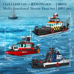 JMBRICKLAYER 40114 BA TÀU THÀNH PHỐ bộ đồ chơi xếp lắp ráp ghép mô hình City MULTI-FUCNTIONAL SEA RESCUE SHIP 3 IN 1 1092 khối