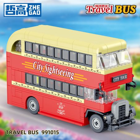 ZHEGAO 991015 XE BUÝT DU LỊCH ĐÔI DECKER bộ đồ chơi xếp lắp ráp ghép mô hình City TRAVEL BUS Thành Phố 642 khối