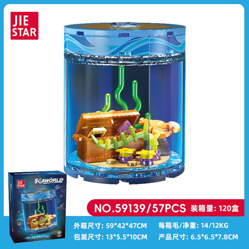 JIESTAR 59139 BỂ CÁ SINH THÁI TRONG CHAI bộ đồ chơi xếp lắp ráp ghép mô hình SEAWORLD 57 khối