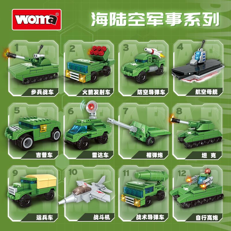 WOMA C1020 1020 SÁCH MINH HỌA QUÂN ĐỘI HẠN CHẾ 12 bộ đồ chơi xếp lắp ráp ghép mô hình Military Army Quân Sự Bộ Đội 460 khối