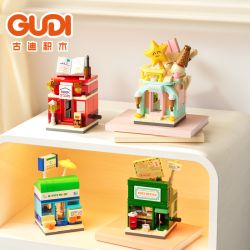 GUDI 40801 MINI CITY STREET VIEW STAPED 9 SANDWICH SHOP COFFEE INVENIENCE MILK TEA BƯU ĐIỆN TIỆM BÁNH CỬA HÀNG HOA NHÀ SÁCH KEM bộ đồ chơi xếp lắp ráp ghép mô hình 854 khối