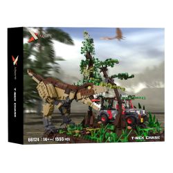 XBERT 66124 TYRANNOSAURUS REX JURASSIC SCENE bộ đồ chơi xếp lắp ráp ghép mô hình Jurassic World T-REX CHASE Thế Giới Khủng Long 1555 khối