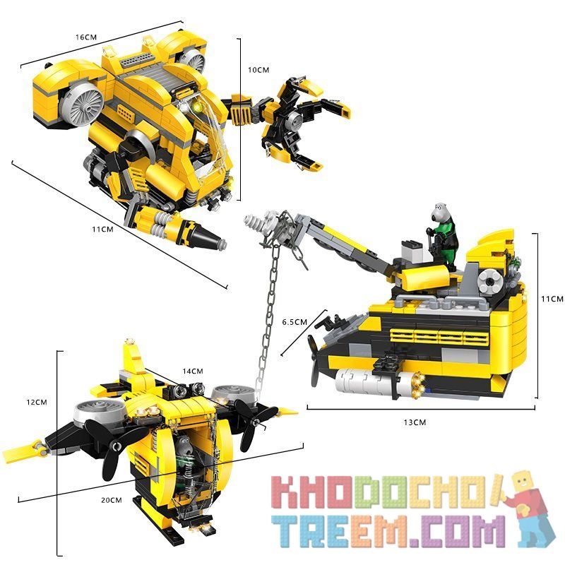 WOMA C9115 9115 Xếp hình kiểu  CREATOR 3 IN 1 Deep Sea Submarine Thám Hiểm Biến Sâu 538 khối