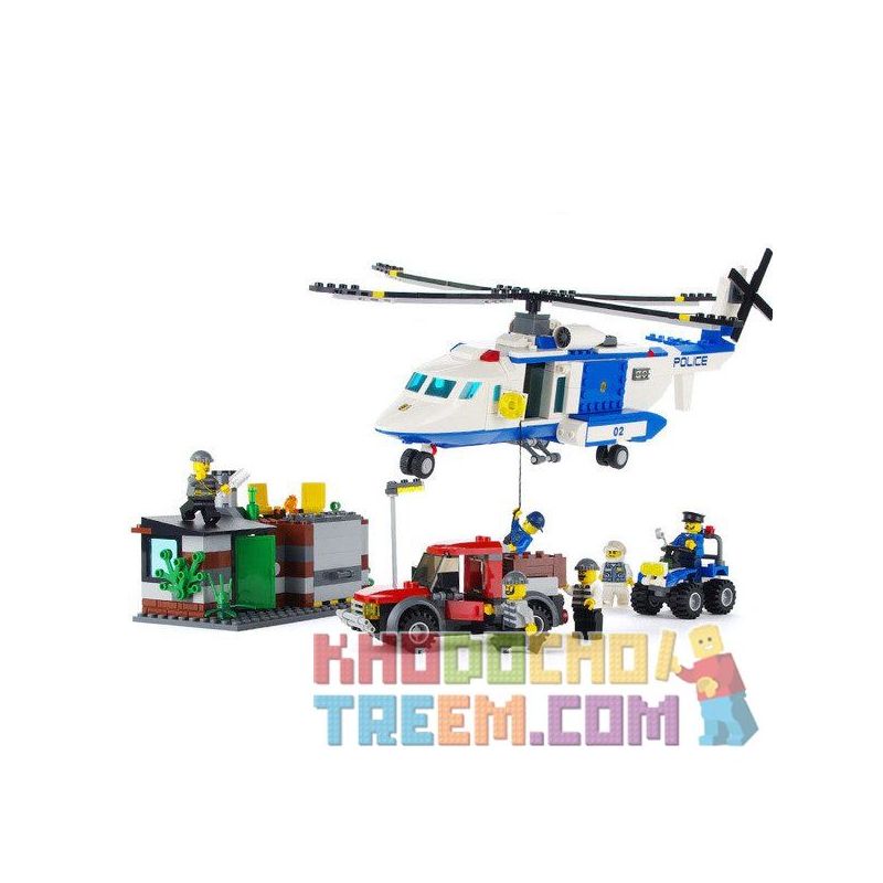 GUDI 9319 non  TRỰC THĂNG CẢNH SÁT PHỐI HỢP MÔ TÔ 4 BÁNH bộ đồ chơi xếp lắp ráp ghép mô hình City POLICE Thành Phố 628 khối