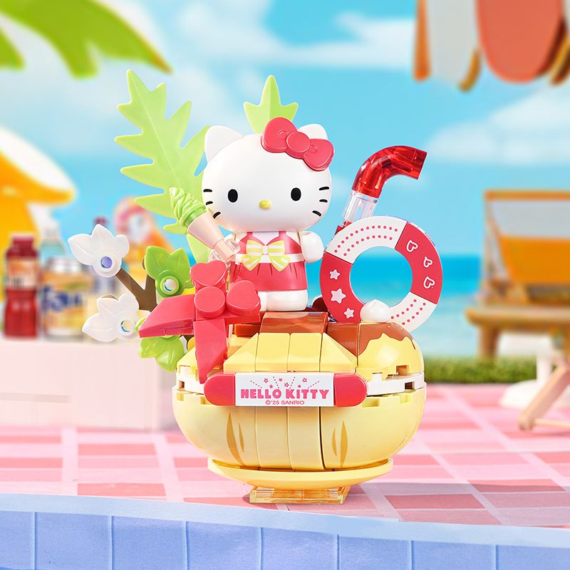 KEEPPLEY K20871 20871 HỒ BƠI MÙA HÈ CỦA GIA ĐÌNH SANRIO BÁT PUDDING DỪA KATIE MÈO bộ đồ chơi xếp lắp ráp ghép mô hình