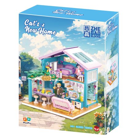 ZHEGAO 612053 NGÔI SAO MÈO MỚI NHÀ bộ đồ chơi xếp lắp ráp ghép mô hình CAT'S NEW HOME 730 khối