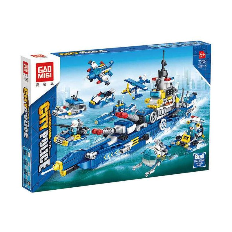 GAOMISI T2083 2083 TÀU TUẦN TRA HÀNG HẢI 8 TRONG 1 bộ đồ chơi xếp lắp ráp ghép mô hình City Thành Phố 889 khối