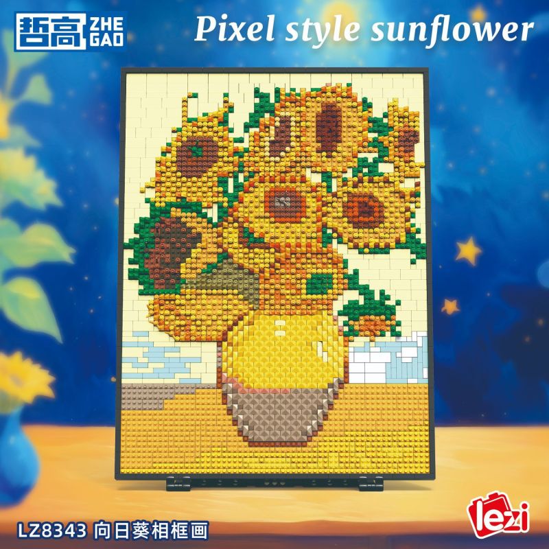ZHEGAO LZ8344 8344 BỨC TRANH KHUNG ẢNH HƯỚNG DƯƠNG bộ đồ chơi xếp lắp ráp ghép mô hình Art PIXEL STYLE SUNFLOWER 3504 khối