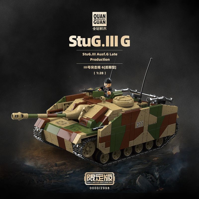 QuanGuan 100306 Quan Guan 100306 III ASSAULT GUN [LOẠI SAU] 1:28 tỷ lệ 1:28 bộ đồ chơi xếp lắp ráp ghép mô hình Military Army STUG.III Quân Sự Bộ Đội 1058 khối