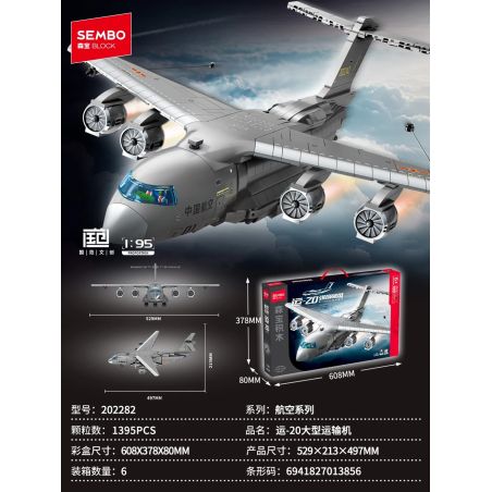 SEMBO 202282 ĐẤT NƯỚC MẠNH MẼ LÀ MÁY BAY VẬN TẢI LỚN YUN-20 tỷ lệ 1:95 bộ đồ chơi xếp lắp ráp ghép mô hình Military Army Quân Sự Bộ Đội 1395 khối