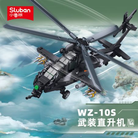 SLUBAN M38-B1558 B1558 1558 M38B1558 38-B1558 MÁY BAY TRỰC THĂNG VŨ TRANG WZ-10 1:45 tỷ lệ 1:45 bộ đồ chơi xếp lắp ráp ghép mô hình Military Army Quân Sự Bộ Đội 419 khối