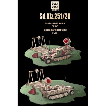 QuanGuan 100318 Quan Guan 100318 SD.KFZ.251/20 HALF TRACK TRANH CHẤP HỆ THỐNG/OWL SESSENT 1:28 tỷ lệ 1:28 bộ đồ chơi xếp lắp ráp ghép mô hình Military Army SD.KFZ.251/20 AUSF.D UHU Quân Sự Bộ Đội 1267 khối