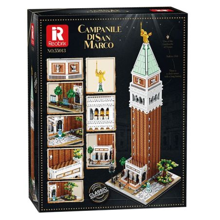REOBRIX 55013 THÁP ĐỒNG HỒ CỦA SAN MARCO VENICE Ý 1 100 tỷ lệ 1:100 bộ đồ chơi xếp lắp ráp ghép mô hình Creator CAMPANILE DI SAN MARCO Sáng Tạo 3903 khối